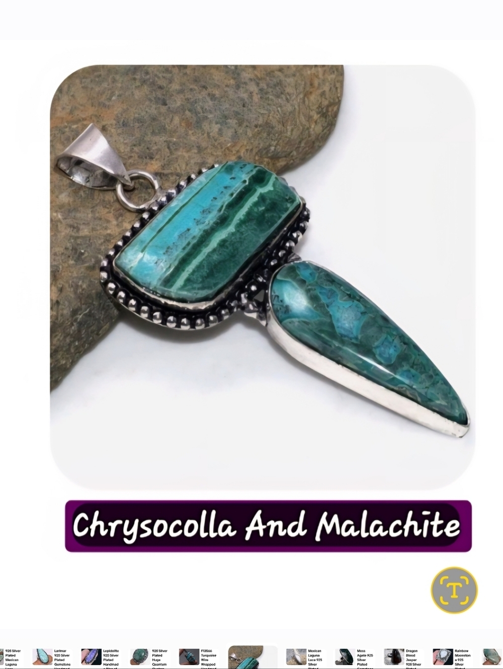 Esquisite, Chrysocolla and Malachite Double Stone Pendant - Teal Green Stones